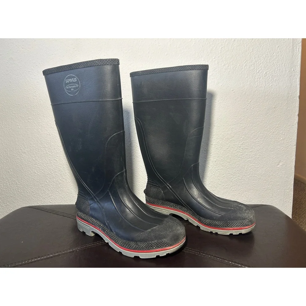 Servus Mens Black Rubber Work Boots ASTM F2892-18 EH Waterproof Size 8